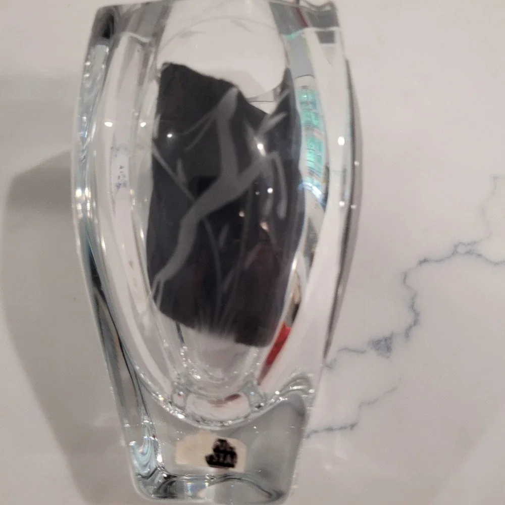 Skruf Sweden Etched Stag Crystal Vase Signed Scandinavian Art Glass 5in Clear - Picture 7 of 9